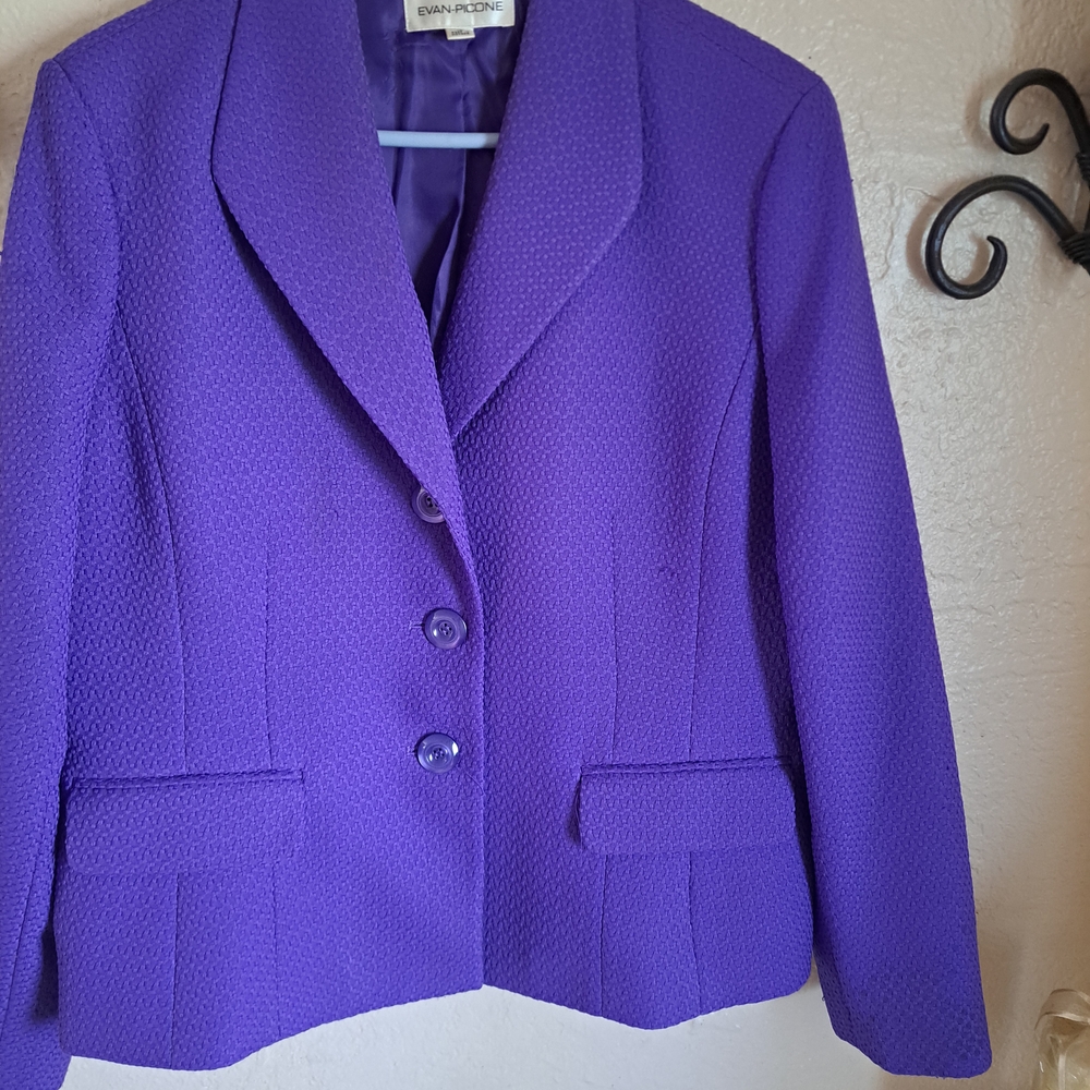 Dana Buchman Purple Blazer and Skirt with Structured Shoulders.